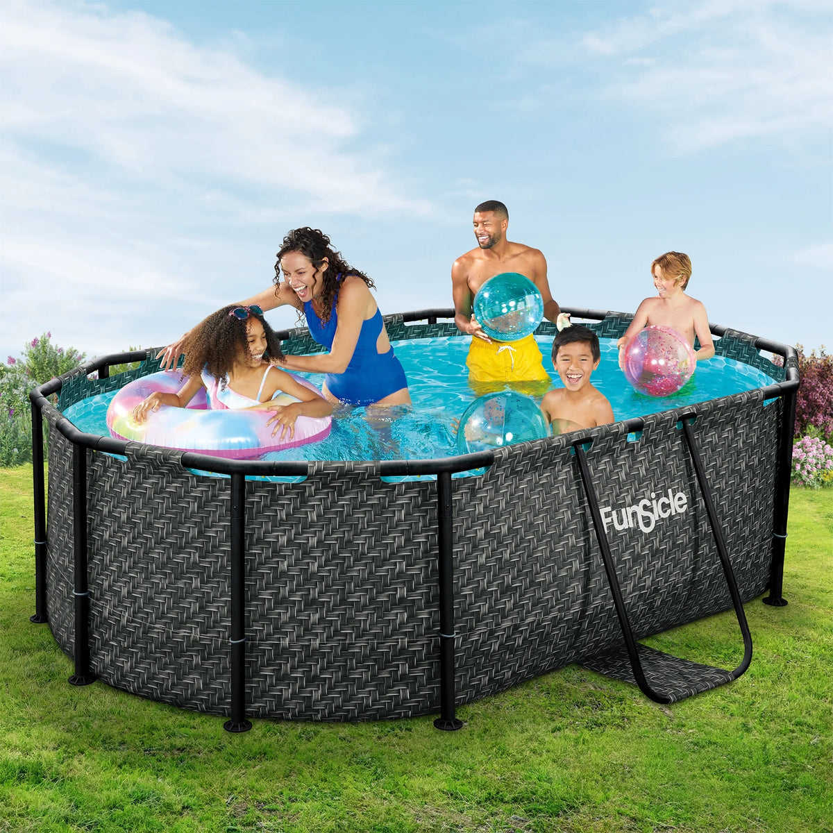 Funsicle 9’10” Oasis Designer Above Ground Pool with Pump, Oval Frame, Dark Herringbone